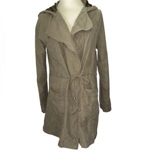 Be Cool jacket lightweight hooded w/drawstring long sleeves longer length Sz L